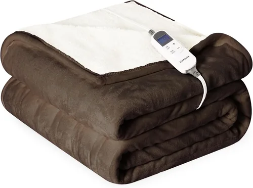Vista 10 de Manta eléctrica térmica de 50"x60", manta de franela suave y sherpa reversible con 10 ajustes de calor, 12 configuraciones de temporizador y apagado