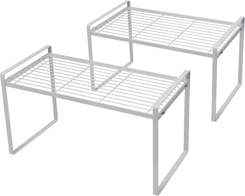Vista 9 de Shantton Paquete de 2 estantes de gabinete de cocina, estante organizador de despensa, baño, dormitorio, oficina, mesa, escritorio, ahorro