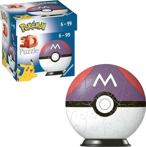 Vista 3 de Ravensburger Rompecabezas 3D 11564 - Bola de rompecabezas Pokémon Pokéballs - Master Ball - [ES] Master Ball - 54 piezas - para fanáticos de Pokémon