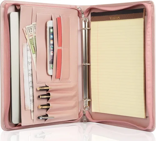 Vista 11 de AZXCG Nombre grabado gratis, Padfolio PU cuero 3 anillos, cartera de negocios con almohadilla de escritura A4, regalo corporativo, marrón