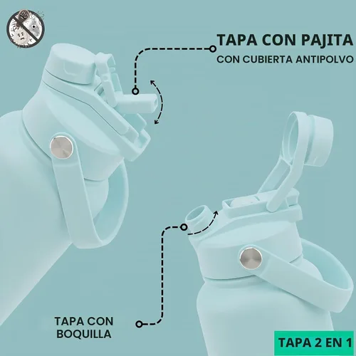 Vista 4 de Botella de agua de acero inoxidable de 32 onzas con tapa 2 en 1, botella de agua aislada al vacío de triple pared, a prueba de fugas, asa de Azul