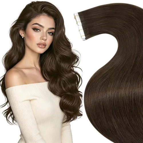 Vista 51 de LaaVoo Extensiones adhesivas de cabello humano real, color negro azabache, extensiones de cabello humano liso y sedoso, 10 pulgadas, 20