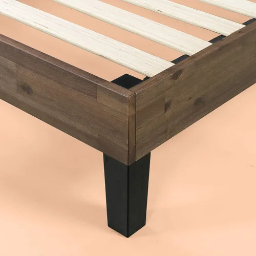 Vista 4 de Zinus Cama de plataforma de madera de acacia de 12 pulgadas, no necesita somier, soporte de listones de madera, tamaño matrimonial