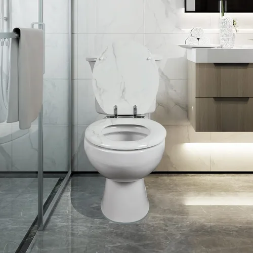 Vista 6 de Asiento para retrete Angel Shield de mármol con madera moldeada duradera con cierre silencioso, fácil de limpiar, bisagras de liberación rápida