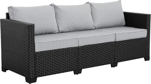 Vista 7 de Rattaner Muebles de Exterior Sofá de Exterior Muebles de Patio Sofá de 3 Asientos Asiento Profundo Respaldo Alto con Funda Impermeable y Cojines Gris