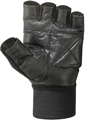 Vista 3 de MRX BOXING & FITNESS Guante de cuero para levantamiento de pesas con correa de muñeca larga para entrenamiento de gimnasio negro