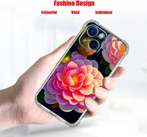 Vista 3 de Funda para iPhone 15 Plus, hermosa protección contra caídas de flores rosas, a prueba de golpes, funda protectora de cuerpo completo resistente a