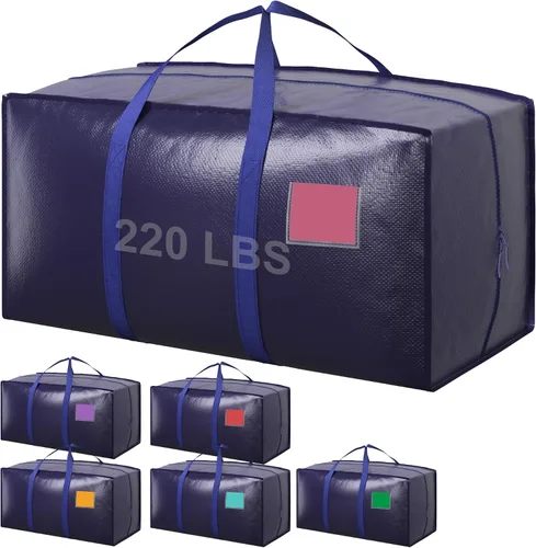 Vista 18 de Paquete de 6 bolsas de mudanza con cremallera lateral completamente abierta, extra grandes de 93 L, resistentes al agua, plegables para Negro