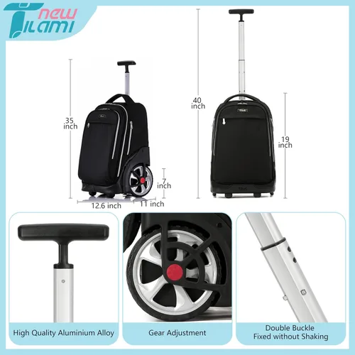 Vista 11 de NEW TILAMI Mochila con ruedas de 19 pulgadas con bolsa de almuerzo para niñas y niños, mochila para laptop con ruedas, bolsa de mano duradera