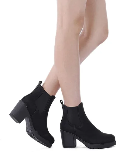 Vista 5 de DREAM PAIRS - Botines de tacón alto de estilo Chelsea para mujer Fre