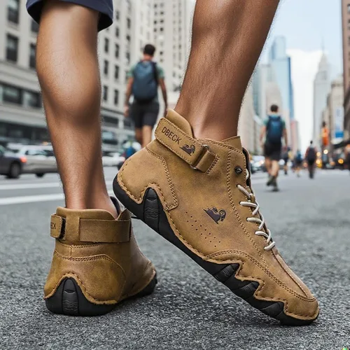Vista 18 de JishinGal Botas Chukka de ante para hombre, ligeras, descalzas, para caminar, al aire libre, informales, italianas, hechas a mano, de caña alta, sin