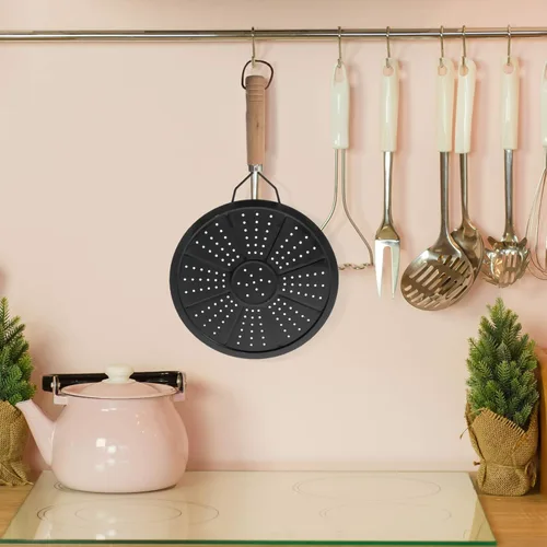 Vista 2 de Quemador de inducción Reductor de difusor de calor Placa de hierro fundido con mango de madera Almohadilla de aislamiento para estufas eléctricas