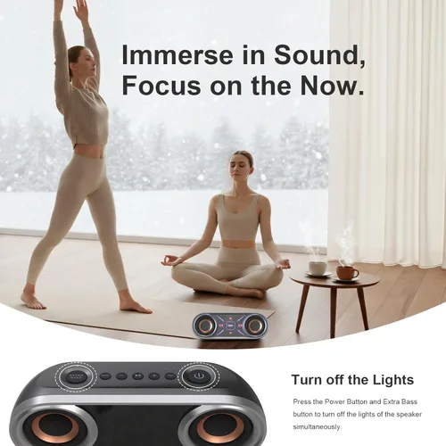 Vista 5 de DOSS SoundBox Pro+ P400 Altavoz Bluetooth, sonido estéreo fuerte de 50 W, graves profundos, tiempo de reproducción de 26 horas, luces espejo