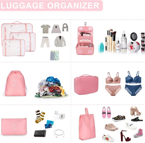 Vista 5 de YSBYWSYR 8 cubos de embalaje para maletas, organizador de bolsas de viaje para equipaje, artículos esenciales de viaje ligeros, ropa zapatos