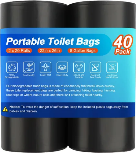 Vista 7 de 100 piezas de bolsas de inodoro portátiles para acampar, bolsas biodegradables para orinal portátil, bolsas de basura de 8 galones compostables