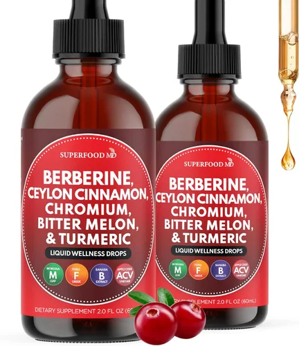 Vista 9 de Berberina con suplemento de canela de Ceilán gotas líquidas + extracto de melón amargo, glucomanano, gimnasia, cromo, cúrcuma, panax ginseng