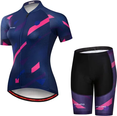 Vista 17 de Camiseta de ciclismo para mujer + pantalones cortos acolchados de manga corta para ciclismo, ropa de bicicleta