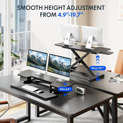 Vista 17 de FLEXISPOT Convertidor eléctrico de escritorio de pie de 32 pulgadas, elevador de escritorio motorizado para sentarse a pie, monitor de escritorio