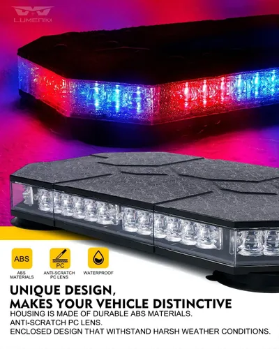 Vista 2 de LUMENIX - Barra de luces estroboscópicas LED para techo con controlador magnético, luces de advertencia de tráfico de emergencia, seguridad rojo azul