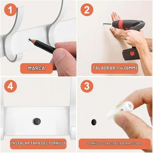 Vista 6 de Perchero montado en la pared, 6 ganchos para colgar abrigos, riel de metal resistente de doble gancho, perchero con ganchos, perchero de montaje