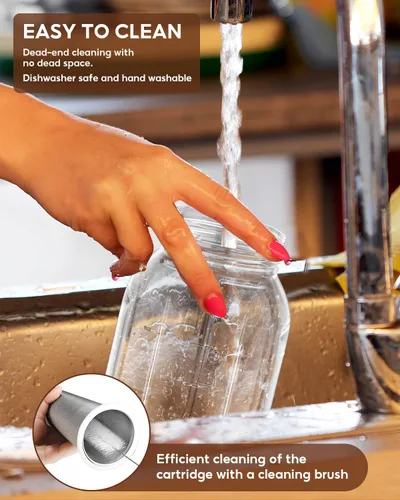 Vista 5 de Paquete de 2 tarros de café frío de 64 onzas, máquina de café frío de vidrio grueso con asa, filtro de acero inoxidable y tapa a prueba de fugas