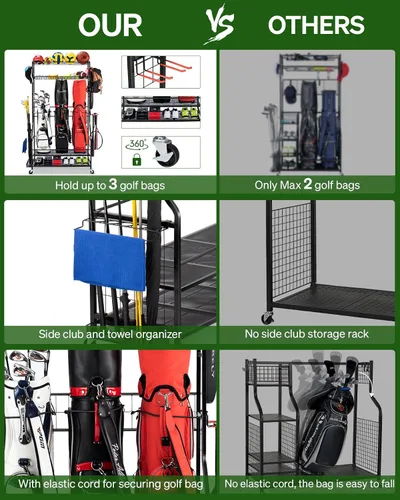 Vista 10 de FHXZH Golf Bags Storage Garage Organizer - Stand for Single Golf Bags, Clubs, and Equipment Accessories with Wheels