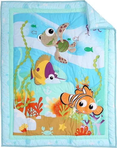 Vista 5 de Edredón para cuna de bebé, ropa de cama para cuna, edredones acolchados con tema de peces oceánicos (azul)
