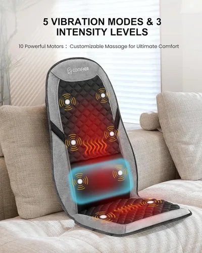 Vista 5 de COMFIER - Masajeador de espalda con calor, almohadilla para silla de masaje, cojín de asiento de masaje con soporte lumbar ajustable, masaje