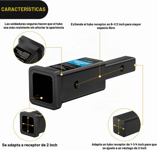 Vista 5 de Nilight Adaptador extensor de receptor de enganche de remolque, reductor de adaptador de enganche de 1-1/4 a 2 pulgadas, convertidor de manguito
