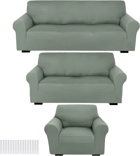 Vista 32 de Peryiter Juego de 3 Fundas para Sofá, Cubiertas de Muebles para Sofá, Loveseat, Sillón, Ajuste de Forma Elástico, Sin Arrugas, Protector de Muebles