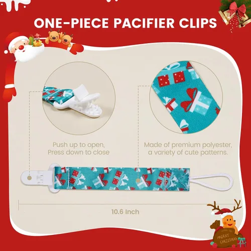 Vista 2 de Pinza para chupete para bebé, correa Paci, clips para bebés, niños y niñas, artículos esenciales para recién nacidos, paquete de 6 unidades (Navidad)