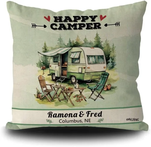 Vista 8 de Personalized Happy Campers Throw Pillow Cover RV Campsite Decoration Pillow Case Fireplace Camping Decor Cushion Cover for Sofa Couch Bed 18x18 Inch