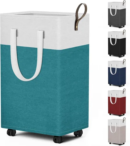 Vista 16 de HomeHacks - Cesta de lavandería rodante de 75L con ruedas, cesta de ropa plegable e impermeable, cesta de ropa móvil, contenedores de almacenamiento
