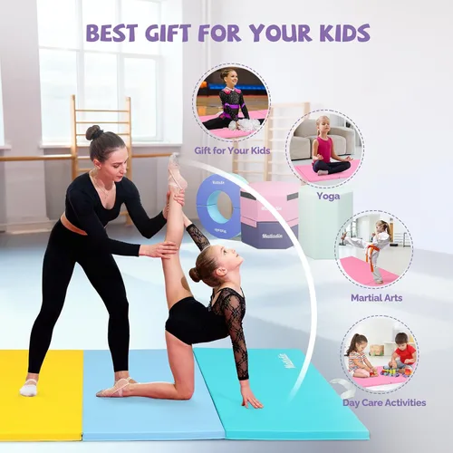 Vista 5 de Matladin Colchoneta plegable de piel sintética para gimnasia y ejercicios aeróbicos de 8 pies/6 pies, para estirar, yoga, animadoras, artes