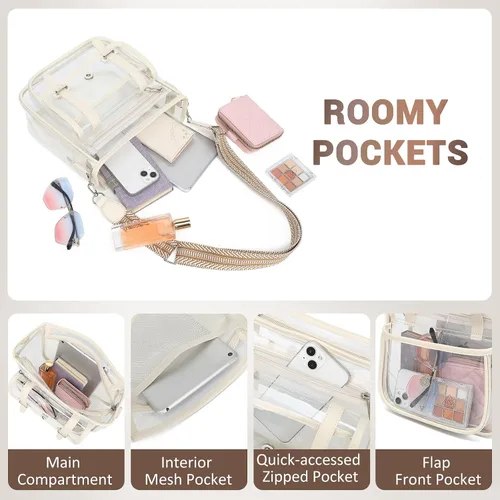 Vista 4 de Bolso Transparente ASKSKY, Bolsos de Bandolera Transparentes de PVC para Mujeres, Bolsa Transparente Resistente para Estadio, Eventos, Bolso