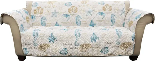 Vista 7 de Lush Decor Harbor Life Protector de muebles, funda de sofá, 116 pulgadas de ancho x 75 pulgadas de largo, azul y gris pardo – Funda acolchada