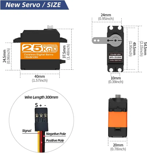 Vista 4 de Hiwonder - Servomotor servo de 55.1 lbs, resistente al agua, servo de alto par, motor sin núcleo de alta velocidad, servo de dirección de engranajes