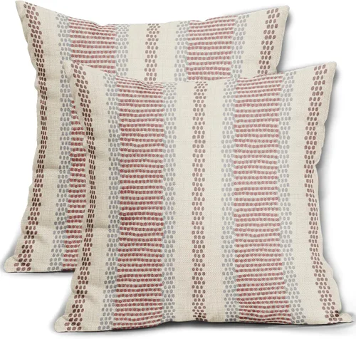 Vista 62 de Juego de 2 fundas de almohada negras y azules con rayas de puntos grises, decorativas para exteriores, estilo boho rústico, para sofá, cama, cojín