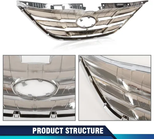 Vista 7 de PIT66 Conjunto de parrilla delantera cromada compatible con Sonata 2011 2012 2013 HY1200154 863503S100