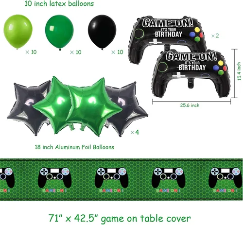 Vista 3 de Suministros de fiesta de videojuegos para niños y niñas, pancarta de juegos de feliz cumpleaños, decoración colgante de bienvenida, globos