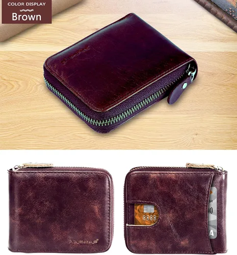 Vista 50 de Admetus - Cartera de piel auténtica para hombre con cremallera, plegable