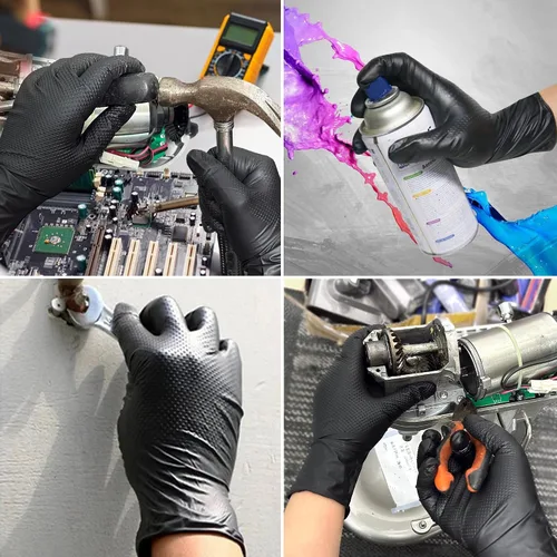 Vista 9 de TitanFlex Heavy Duty Black Industrial Nitrile Gloves with Raised Diamond Texture, Latex Free 8mil