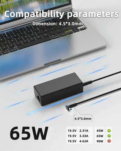 Vista 4 de Cargador para portátil de 65 W y 45 W compatible con HP es 13252, Pavilion Spectre Envy X360 11 13 15 Chromrbook 11 14 x360 Zbook Elitebook Stream