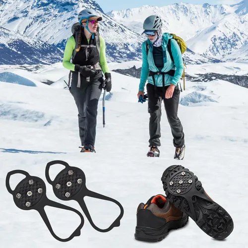 Vista 6 de 2 pares de pinzas antideslizantes, pinzas de hielo, tacos de tracción para zapatos de nieve, crampones con 10 tacos de acero