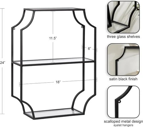 Vista 3 de Kate and Laurel Ciel Glam - Estante de pared rectangular geométrico; 18 x 24 pulgadas; negro; estantes decorativos para uso como estante