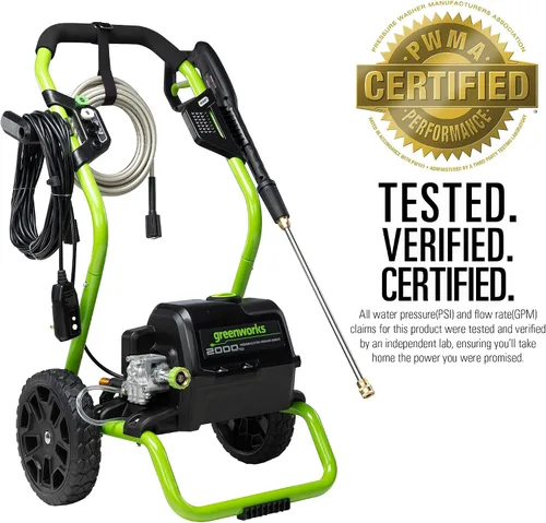 Vista 4 de Greenworks - Lavadora eléctrica de 2000 PSI (1.1 GPM máximo) (25°, 40°, boquilla de jabón) para uso en cubiertas, vallas, patios de hormigón, aceras