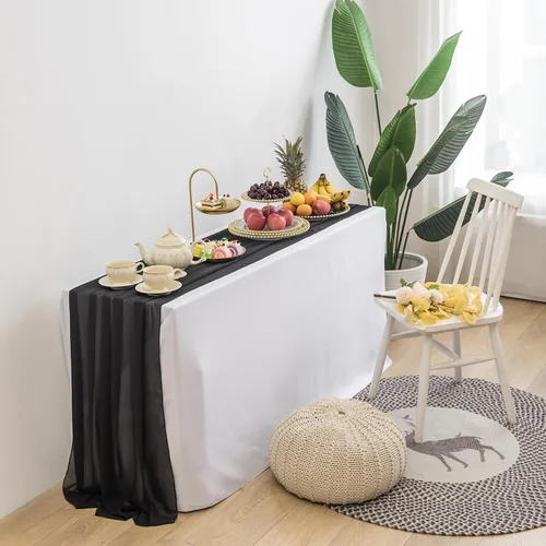 Vista 2 de Peomeise Paquete de 6 caminos de mesa de gasa de 14 x 108 pulgadas, camino de boda transparente, romántica tela negra para decoración de boda, baby