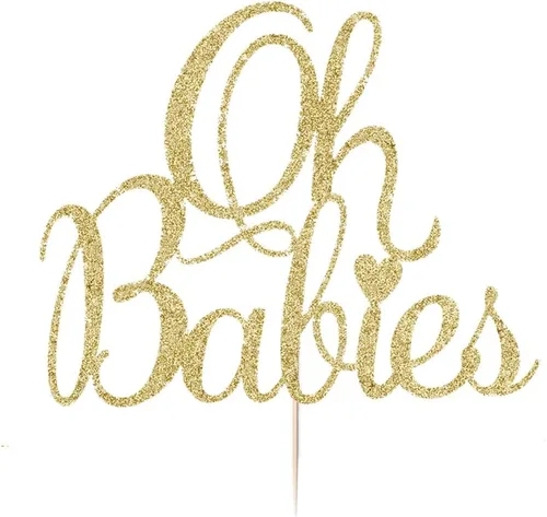 Vista 5 de Oh Babies - Decoración para tartas para gemelos, baby shower, revelación de género para niños y niñas, bebés de 6 meses, suministros de decoración