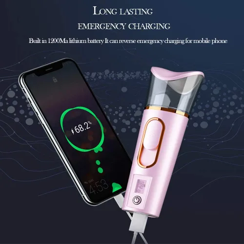 Vista 7 de FANTEXY Nano pulverizador facial con analizador de piel, probador de humedad, mini vaporizador portátil con USB, práctico pulverizador facial
