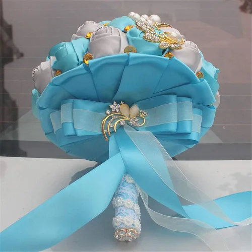 Vista 3 de Ramo de broche de 7 pulgadas para novia, dama de honor, ramo de boda con broches de cristal dorado, arreglo de centro de mesa, ramo floral